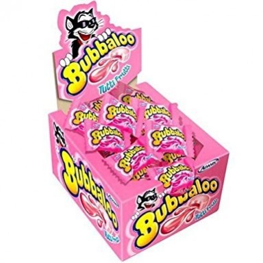 Bubbaloo stuffed bubble gum tutti frutti strawberry flavor.