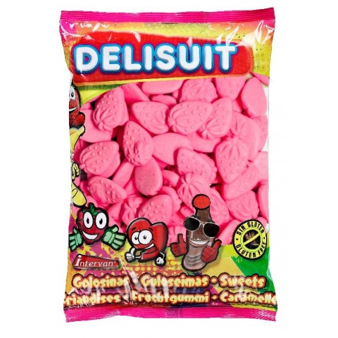 Caramelos de goma Delisuit Fresas aireadas bolsa 1kg. Caramelos de goma Delisuit Fresas aireadas bolsa 1kg.