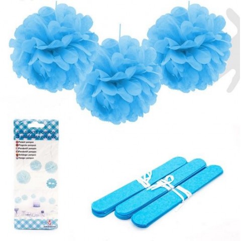 Pompones Azules 20cm 3u. Pompones Azules 20cm 3u.