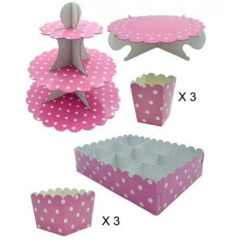 Kit completo Candy Bar Rosa con Lunares Kit completo Candy Bar Rosa con Lunares