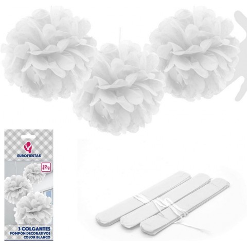 White Pompons 20cm 3u. White Pompons 20cm 3u.