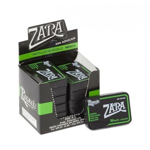 Pastillas de Regaliz Zara menta sin azúcar 12u. Pastillas de Regaliz Zara menta sin azúcar 12u.