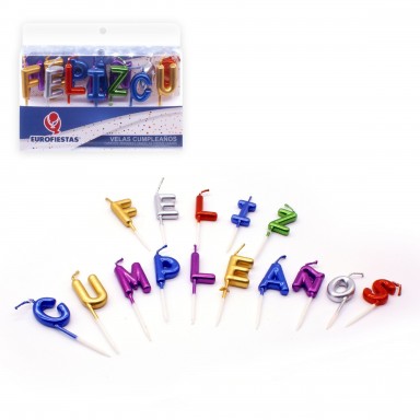 Velas Feliz Cumpleaños letras metalizadas