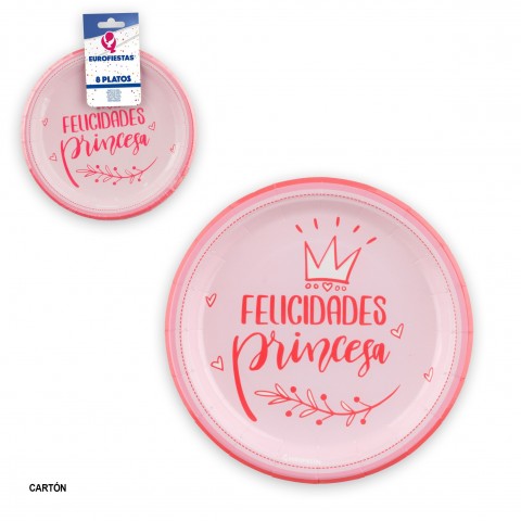 "Felicidades Princesa" small pink dishes 8u. "Felicidades Princesa" small pink dishes 8u.