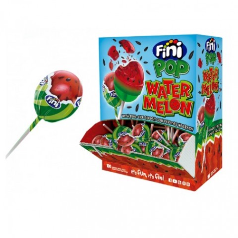 Caramelo con palo Fini Pop sabor sanía relleno de chicle 100u. Caramelo con palo Fini Pop sabor sanía relleno de chicle 100u.