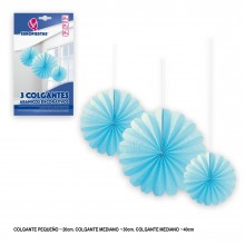 3 Colgantes abanicos decorativos azules