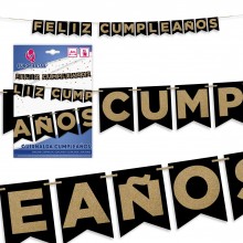 Guirnalda Feliz Cumpleaños Negra Oro Purpurina 1u.