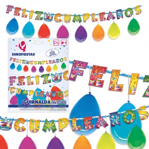 Garland "Feliz cumpleaños" party with balloons 1u. Garland "Feliz cumpleaños" party with balloons 1u.