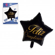 Polyamide balloon "Feliz cumpleaños" Black Star 45cm