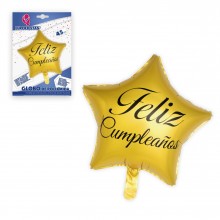 Polyamide balloon "Feliz cumpleaños" Gold Star 45cm