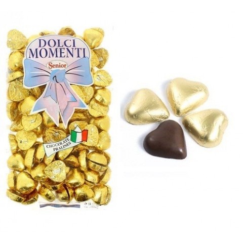 Corazones de chocolate envueltos interdulces 1Kg 140 unidades.