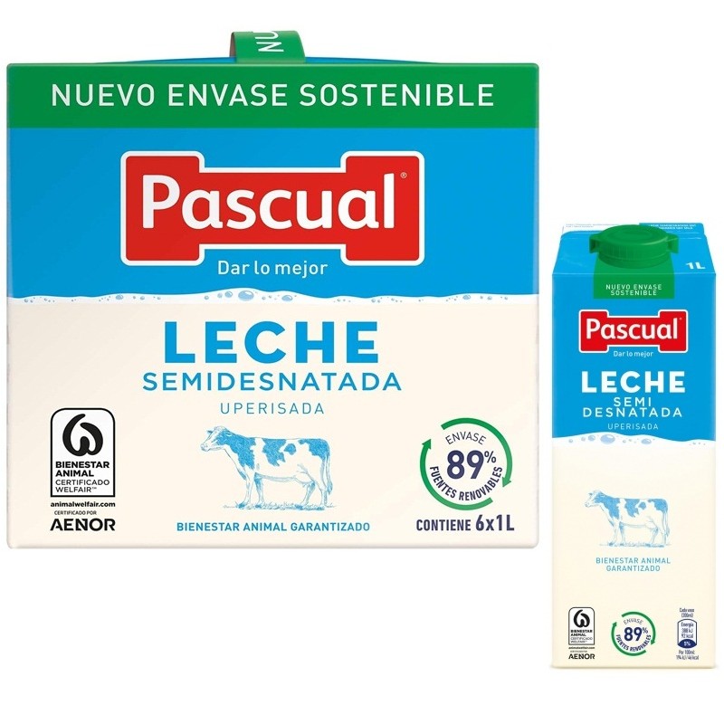 Leche Semidesnatada Pascual 1L pack 6 unidades