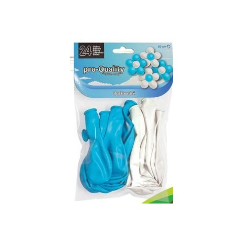 Globos flor blanca y azul 24u. Globos flor blanca y azul 24u.